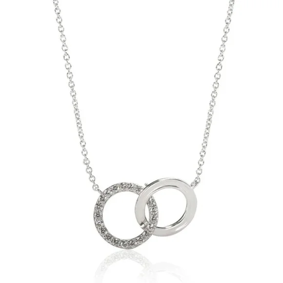 💙Tiffany & Co.💙18k White Gold Diamond Interlocking Circle Necklace - Picture 1 of 12